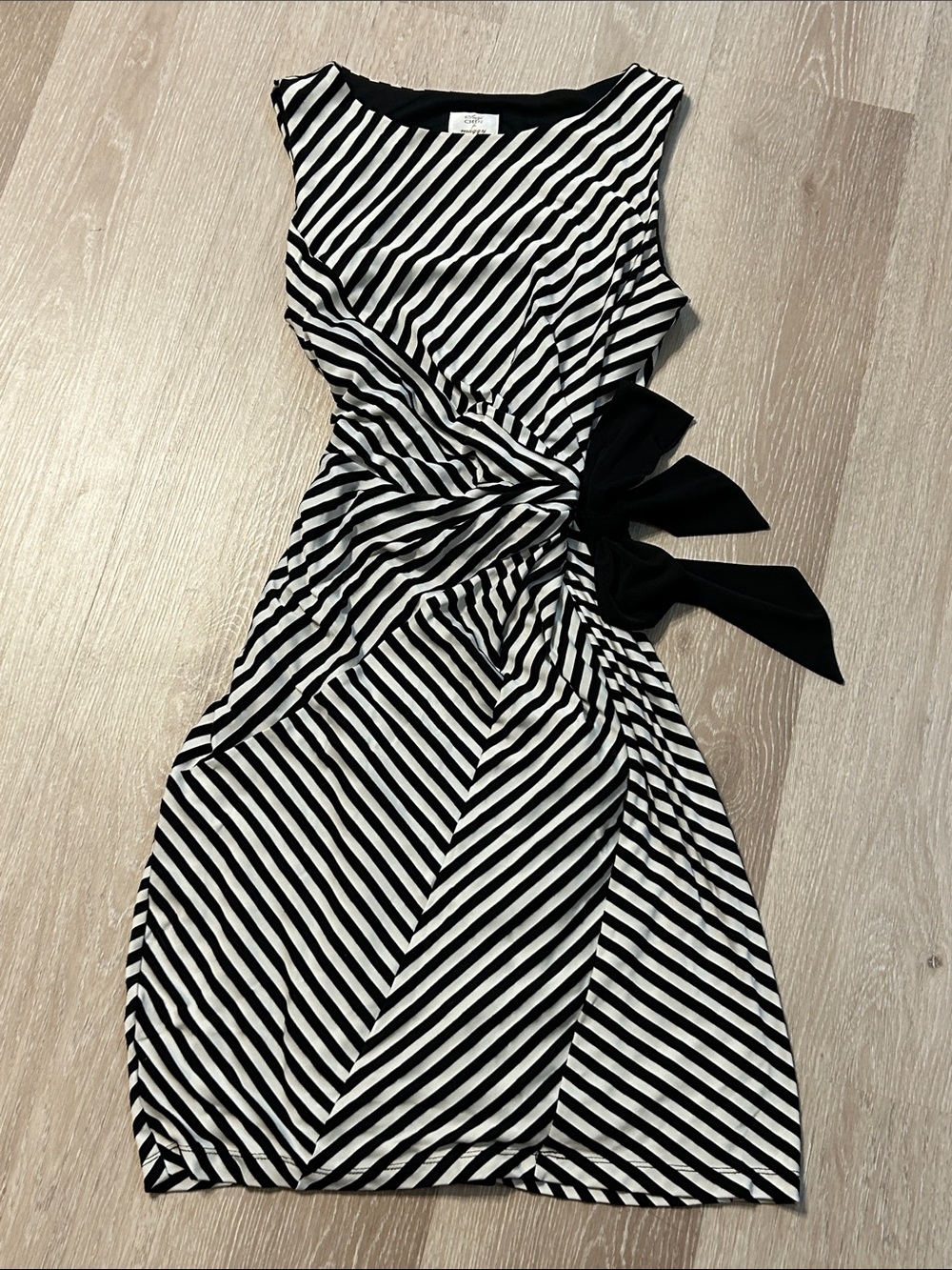 Suzi Chin for Maggy Boutique Patchwork Striped Tie Waist Knee Length Dress Sz 6